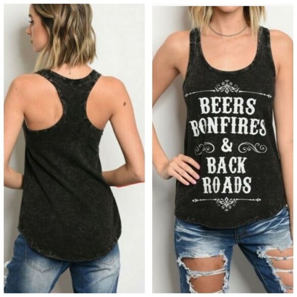 Black Racerback Tank Top  "Beers Bonfires & Backroads" - Picture 1 of 13